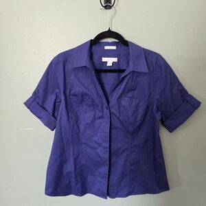 Chico's Women's Purple No-Iron Stretch Shirt. Sz 2/L Office Preppy